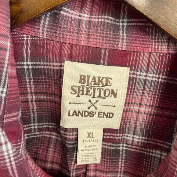 Blake Shelton Lands' End Men's Plaid Button-Up Shirt Long Sleeve Red & Black - Picture 3 of 6
